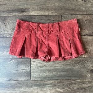 Free People Women's Pleated Micro Mini Corduroy Skirt Burgundy Size 8